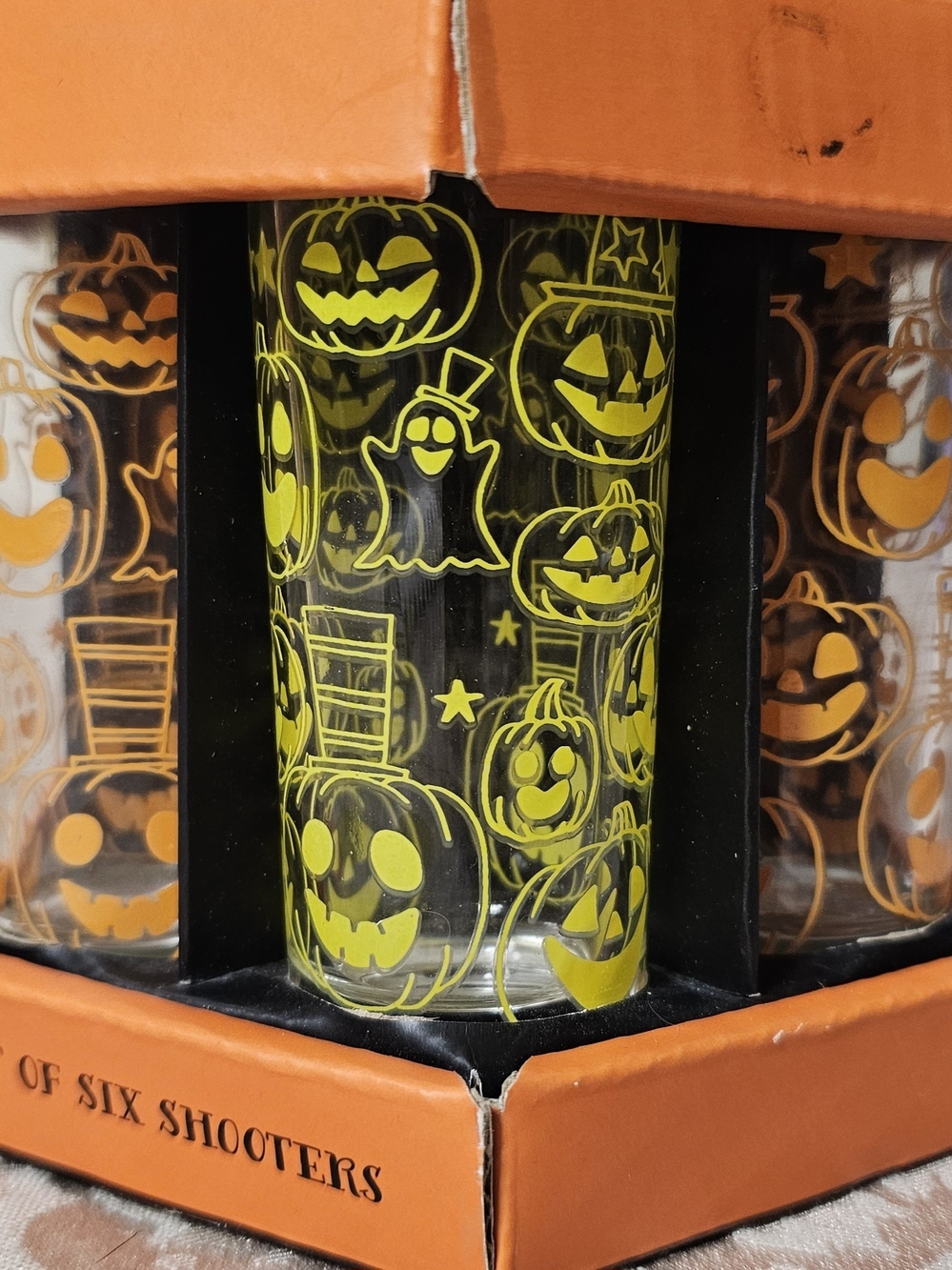 Halloween Pumpkin & Ghost Shot Glass Set - Yellow And Orange Design